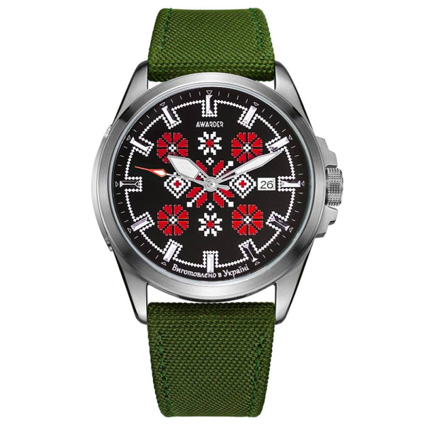 Патриотические наручные часы Awarder Embroidery Silver-Red Green Automatic 10ATM фото 1
