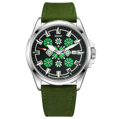 Патріотичний наручний годинник Awarder Embroidery Silver-Green Green Automatic 10ATM