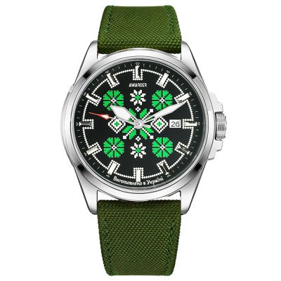 Патриотические наручные часы Awarder Embroidery Silver-Green Green Automatic 10ATM