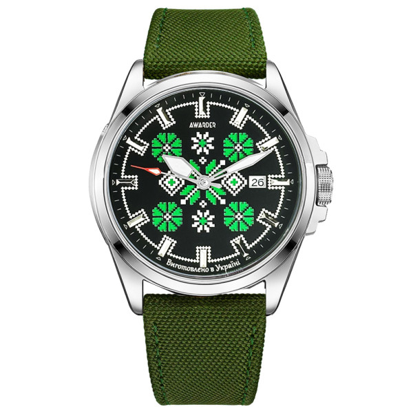 Патриотические наручные часы Awarder Embroidery Silver-Green Green Automatic 10ATM фото 1