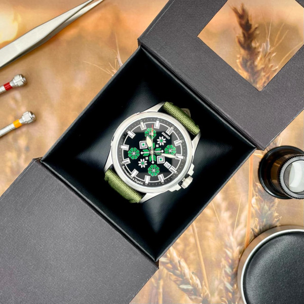 Патріотичний наручний годинник Awarder Embroidery Silver-Green Green Automatic 10ATM фото 8