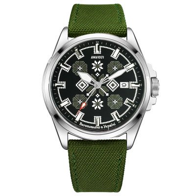 Патріотичний наручний годинник Awarder Embroidery Silver-Army Green Green Automatic 10ATM