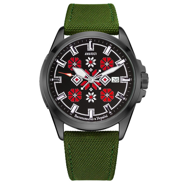 Патріотичний наручний годинник Awarder Embroidery Black-Red Green Automatic 10ATM фото 1