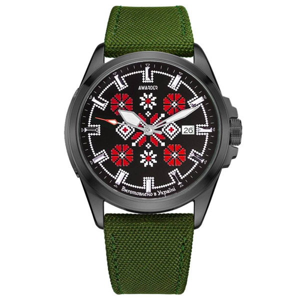 Патріотичний наручний годинник Awarder Embroidery Black-Red Green Automatic 10ATM фото 1