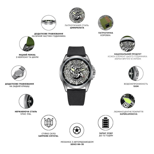 Патриотические наручные часы Awarder Cossack Black-Black Automatic 10ATM фото 3
