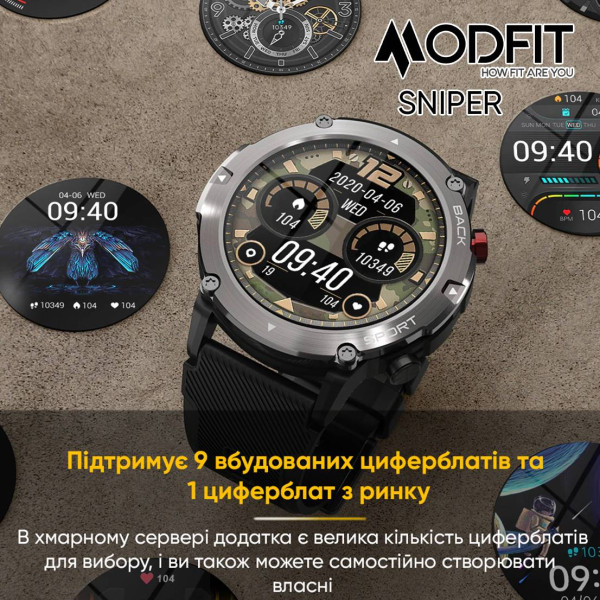 Смарт часы Modfit Sniper Black-Silver 36 мм. фото 18