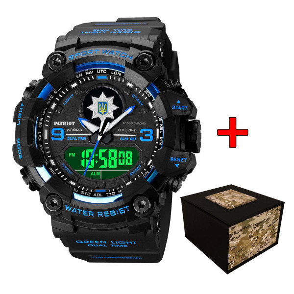 Часы наручные Patriot 001BUPO Полиция Черные с синим + Коробка фото 1