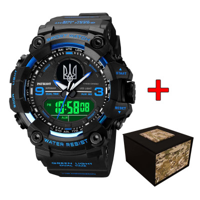 Patriot 001BUUASI Тризуб срібло Чорні з синім + Коробка.