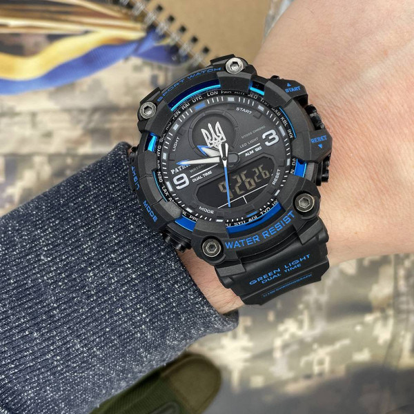 Годинник наручний Patriot 001BUUASI Тризуб срібло Чорні з синім + Коробка. фото 4