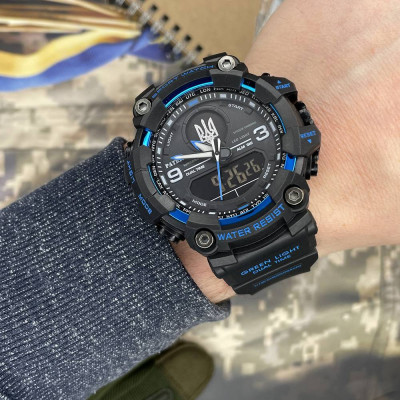 Patriot 001BUUASI Тризуб срібло Чорні з синім + Коробка.