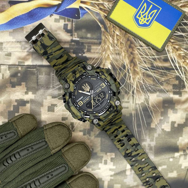 Часы наручные Patriot 001CMGRUAGD Трезубец золото Зеленый камуфляж + Коробка. фото 4
