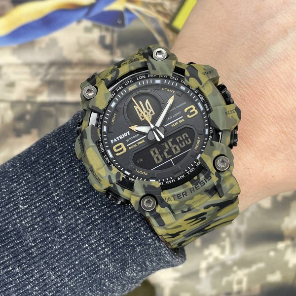 Часы наручные Patriot 001CMGRUAGD Трезубец золото Зеленый камуфляж + Коробка. фото 5