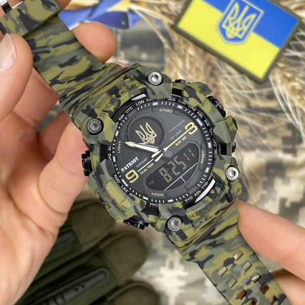 Часы наручные Patriot 001CMGRUAGD Трезубец золото Зеленый камуфляж + Коробка. фото 3