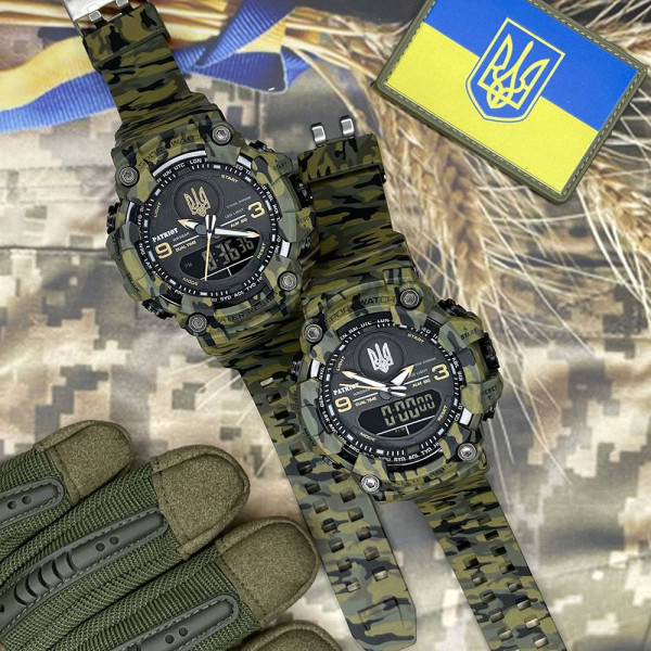 Часы наручные Patriot 001CMGRUAGD Трезубец золото Зеленый камуфляж + Коробка. фото 6