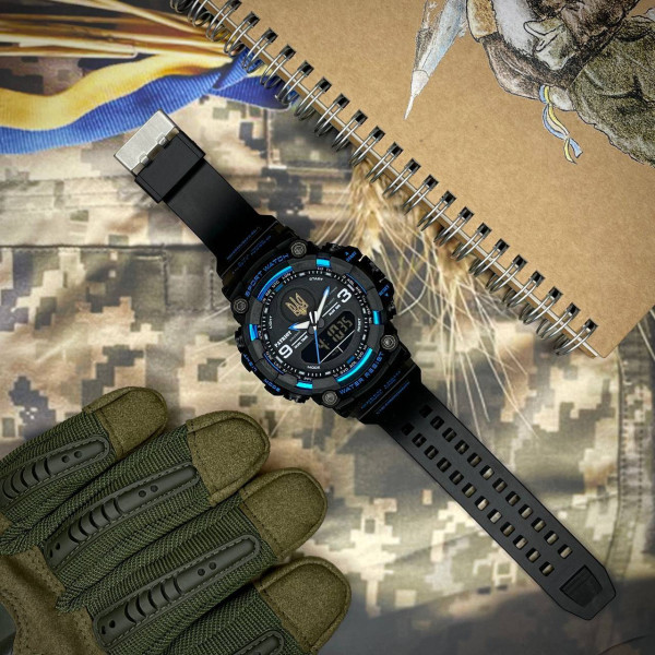 Часы наручные Patriot 001BUUAGD Трезубец золото Черные с синим. + Коробка. фото 3