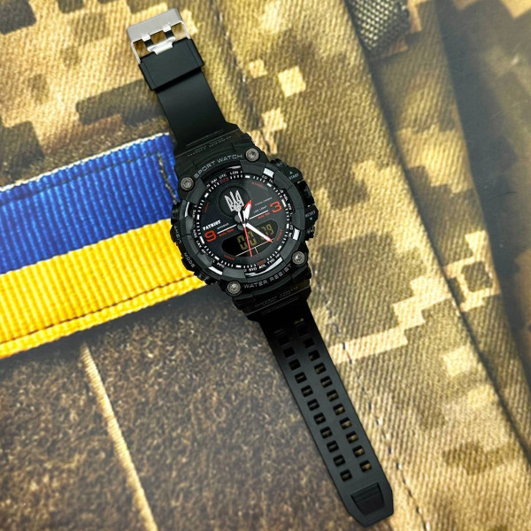 Часы наручные Patriot 001RDUASI Тризуб серебро Черные с красным фото 3