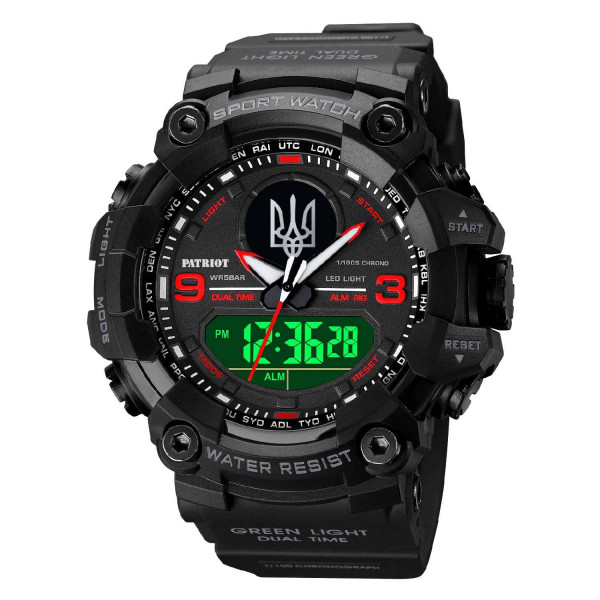 Часы наручные Patriot 001RDUASI Тризуб серебро Черные с красным фото 6