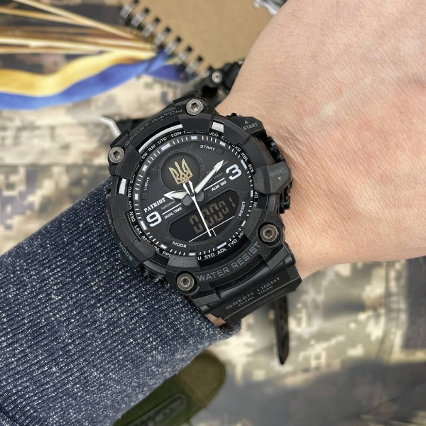 Часы наручные Patriot 001BKUAGD Тризуб золото Черные + Коробка. фото 4