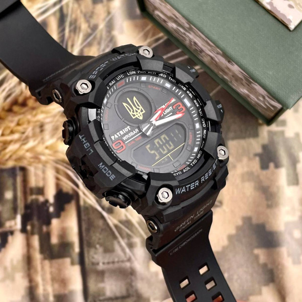 Часы наручные Patriot 001RDUAGD Трезубец золото Черные с красным + Коробка. фото 4