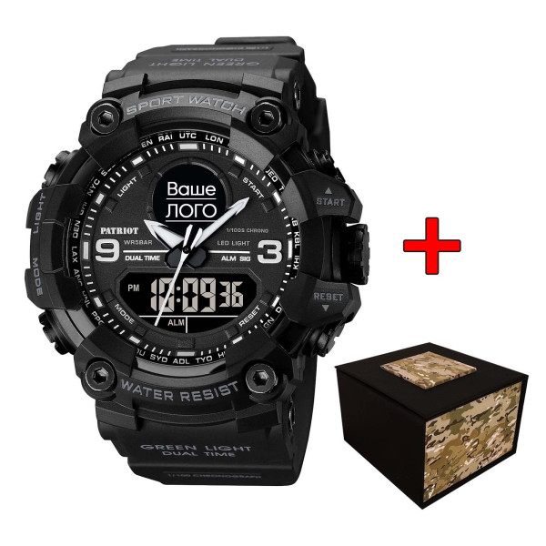 Часы наручные Patriot 001BKUA Ваше лого Черные + Коробка фото 1