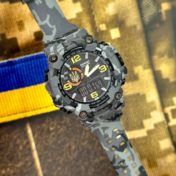 Годинник наручний Patriot 002CMGYUAGD Тризуб золото Сірий камуфляж + Коробка. фото 4