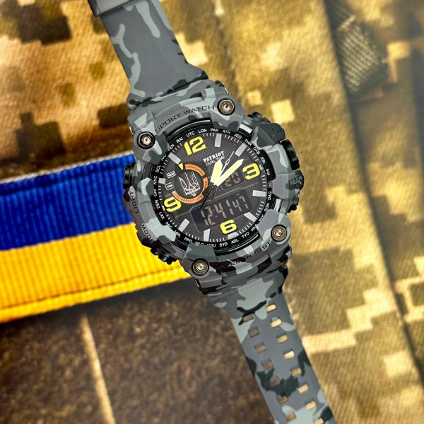 Годинник наручний Patriot 002CMGYUASI Тризуб срібло Сірий камуфляж + Коробка. фото 4