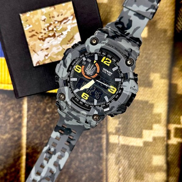 Годинник наручний Patriot 002CMGYUASI Тризуб срібло Сірий камуфляж + Коробка. фото 5