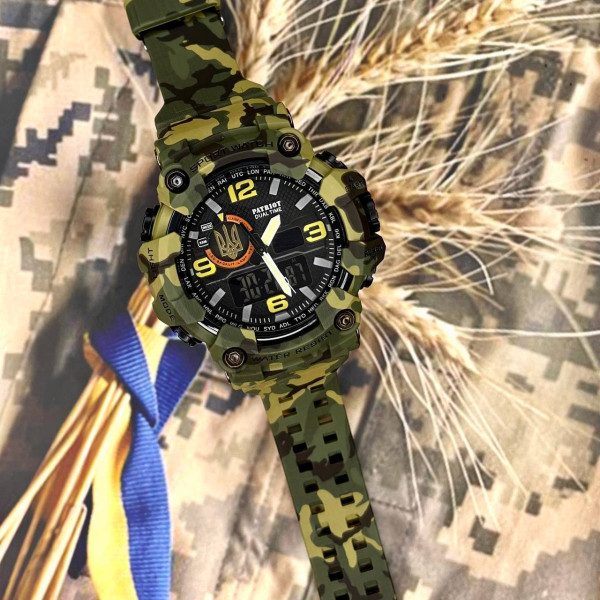 Часы наручные Patriot 002CMGRUAGD Трезубец золото Зеленый камуфляж + Коробка. фото 3