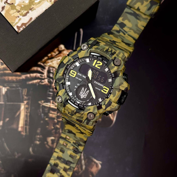 Годинник наручний Patriot 003CMGRUASI Тризуб срібло Зелений камуфляж + Коробка. фото 3