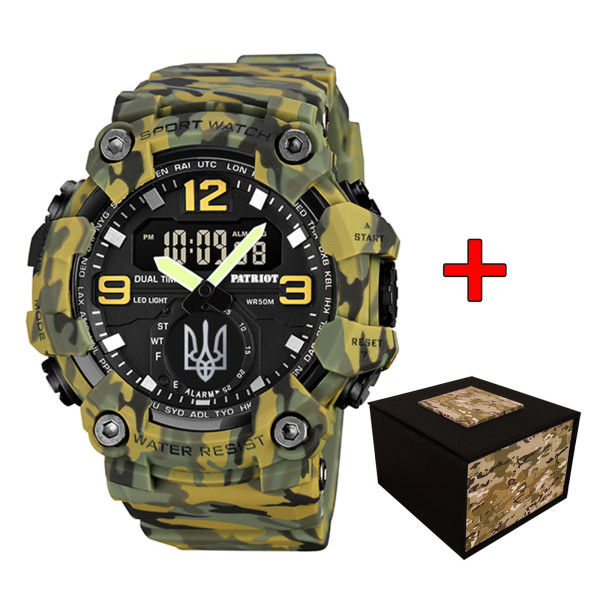 Часы наручные Patriot 003CMGRUASI Трезубец серебро Зеленый камуфляж + Коробка.