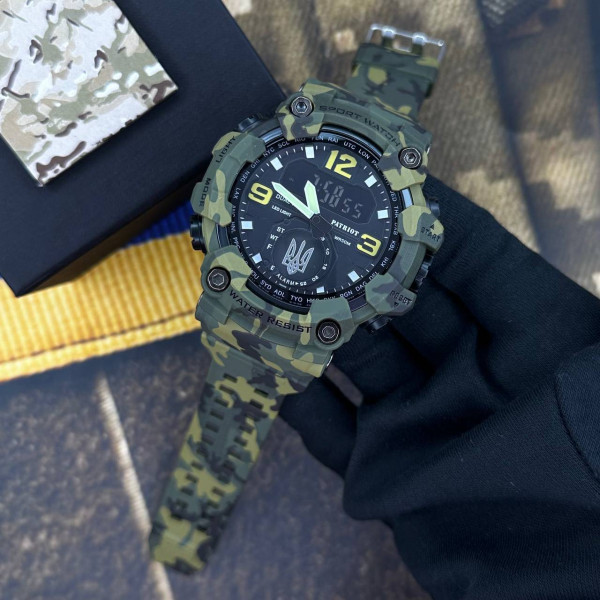 Годинник наручний Patriot 004CMGRUASI Тризуб срібло Зелений камуфляж + Коробка. фото 3