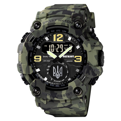 Часы наручные Patriot 004CMGRUASI Трезубец серебро Зеленый камуфляж + Коробка.