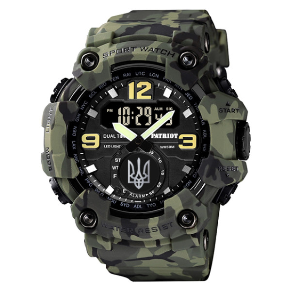 Часы наручные Patriot 004CMGRUASI Трезубец серебро Зеленый камуфляж + Коробка. фото 7