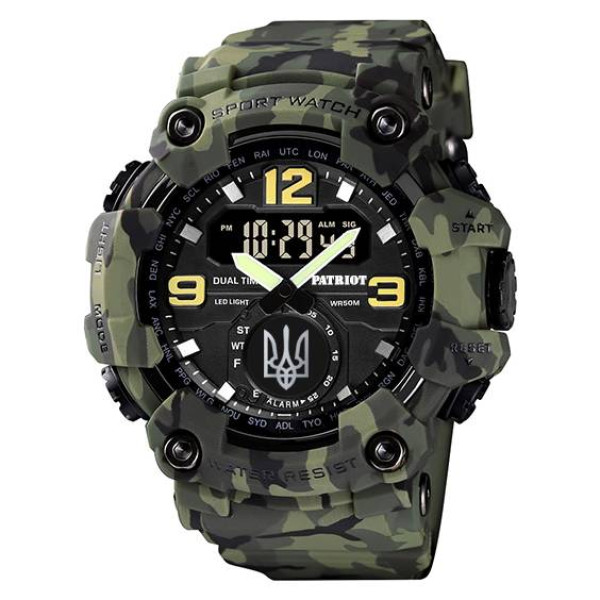 Часы наручные Patriot 004CMGRUASI Трезубец серебро Зеленый камуфляж + Коробка. фото 7