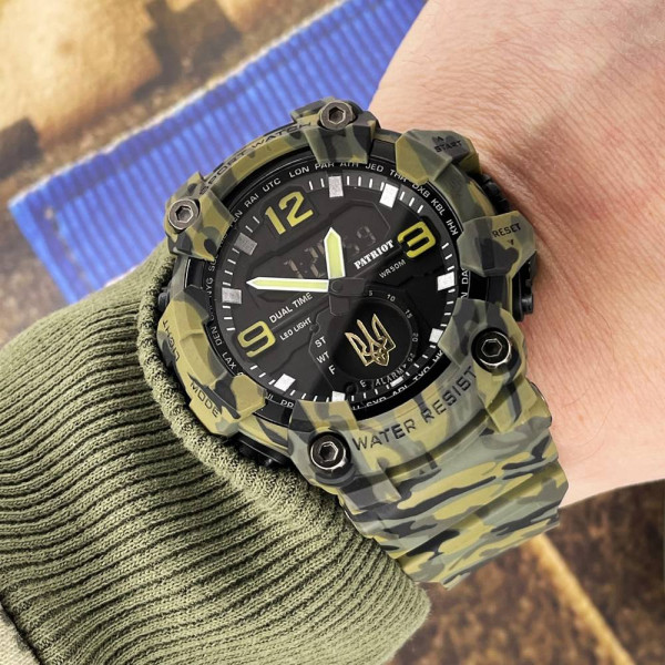 Часы наручные Patriot 004CMGRUAGD Трезубец золото Зеленый камуфляж + Коробка. фото 6