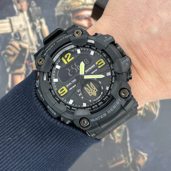 Годинник наручний Patriot 004BKUAGD Тризуб золото Чорні + Коробка. фото 4