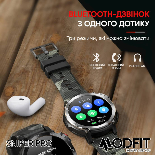 Смарт часы Modfit Sniper Pro Black-Silver 41 мм. фото 10