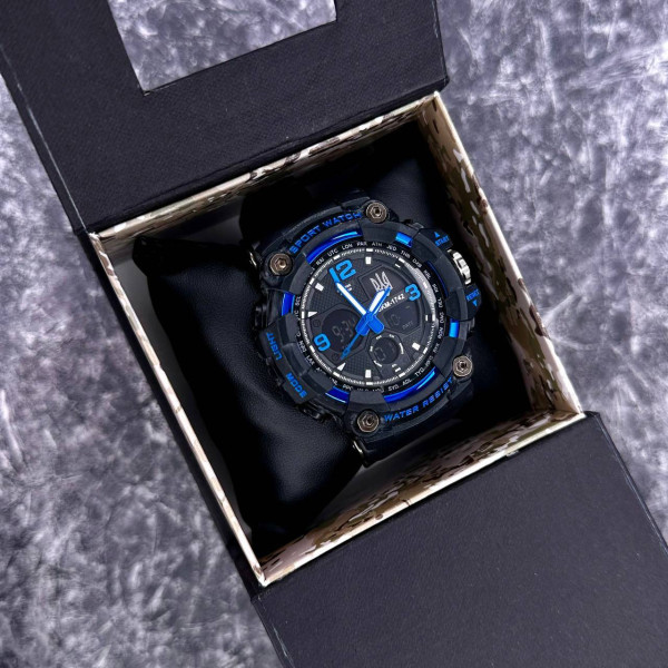 Часы наручные Patriot 006BUUASI Трезубец серебро Черные с синим + Коробка. фото 4