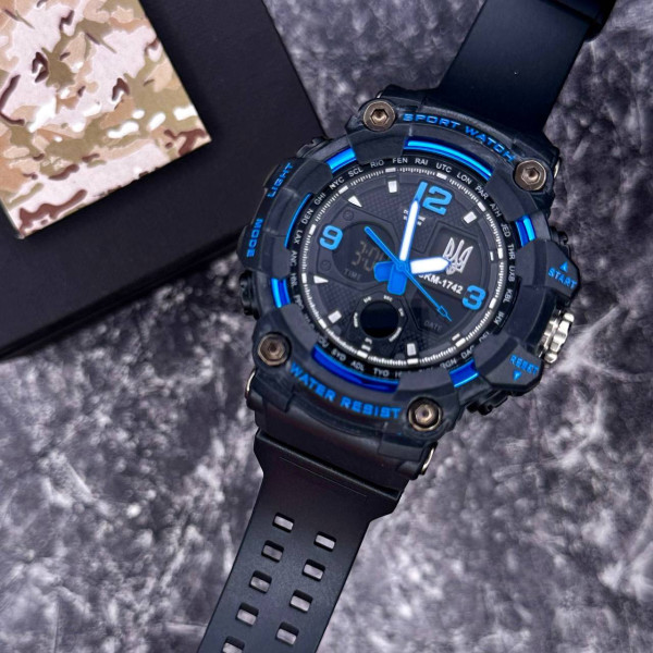 Часы наручные Patriot 006BUUASI Трезубец серебро Черные с синим + Коробка. фото 5