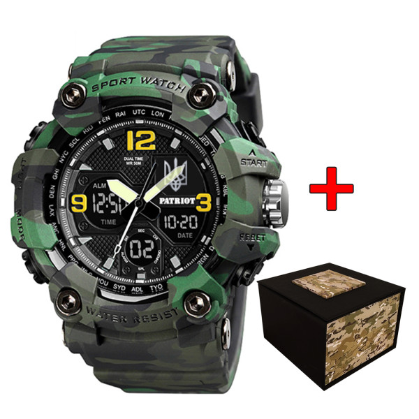 Часы наручные Patriot 006CMGRUASI Трезубец серебро Зеленый камуфляж + Коробка фото 1