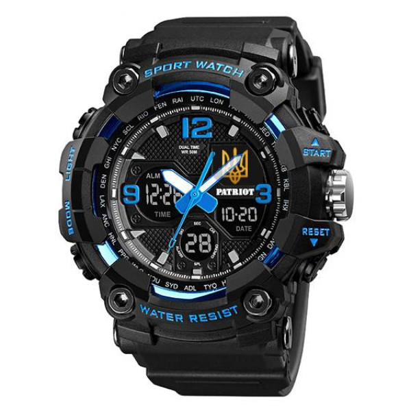 Часы наручные Patriot 006BUUAGD Трезубец золото Черные с синим + Коробка. фото 7