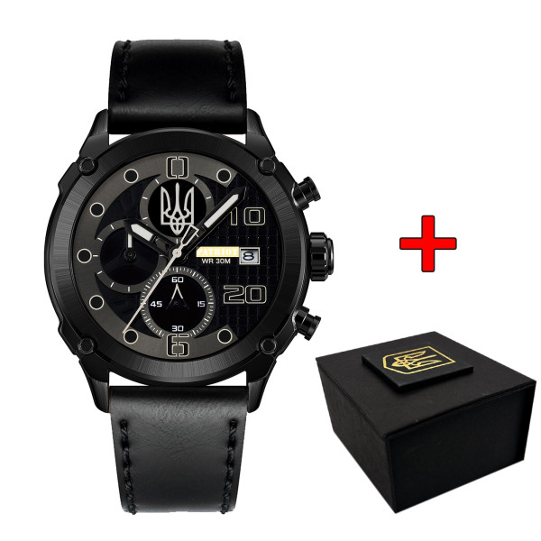 Годинник наручний Patriot 016BKBK Тризуб срібло Чорні + Коробка фото 1