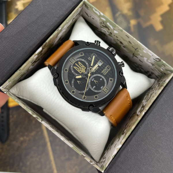 Годинник наручний Patriot 016BKY Тризуб золото Чорні Св. Кор. ремінець + Коробка фото 3
