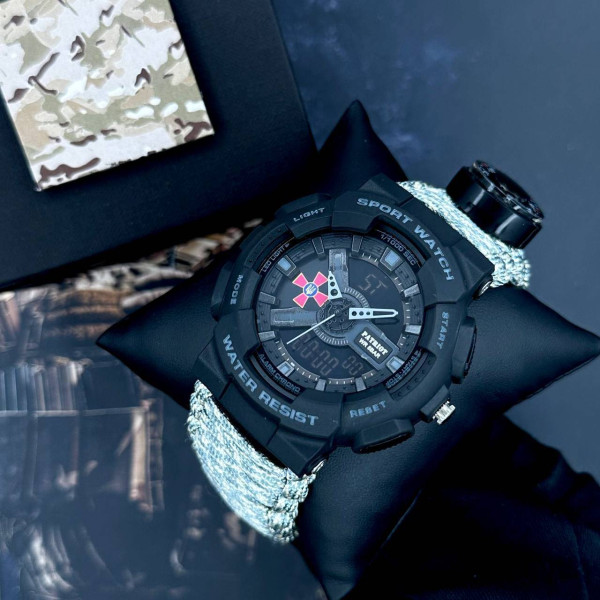 Годинник наручний Patriot 005BKSU ЗСУ Чорні Паракордовий ремінець ACU + Коробка фото 3