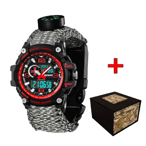 Часы наручные Patriot 012BKRDSU ВСУ Черные с красным Паракордовый ремешок ACU + Коробка фото 1