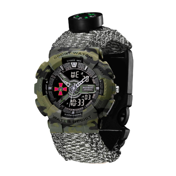 Годинник наручний Patriot 005CMGRSU ЗСУ Зелений камуфляж Паракордовий ремінець ACU + Коробка фото 3
