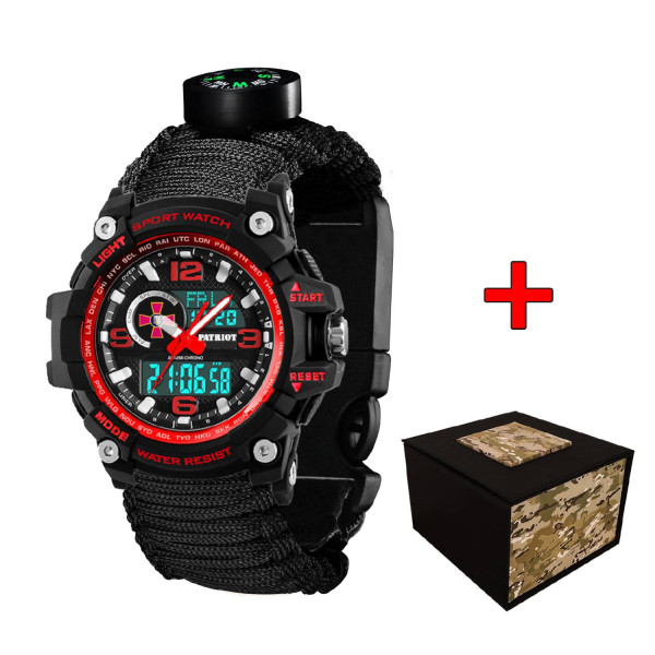 Годинник наручний Patriot 012BKRDSU ЗСУ Чорні з червоним Паракордовий ремінець Black + Коробка фото 1