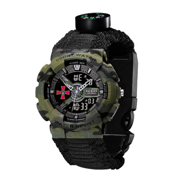 Часы наручные Patriot 005CMGRSU ВСУ Зеленый камуфляж Паракордовый ремешок Black + Коробка фото 3