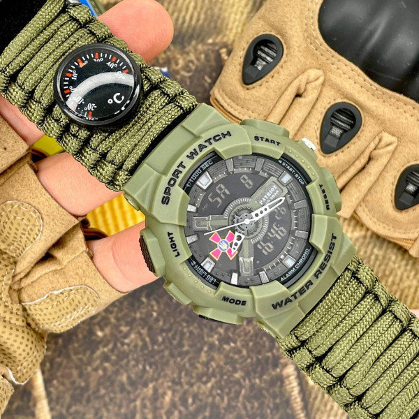 Часы наручные Patriot 005AGSU ВСУ Паракордовый ремешок Army Green + Коробка. фото 4