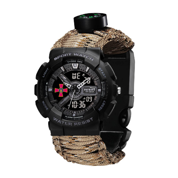 Годинник наручний Patriot 005BKSU ЗСУ Чорні Паракордовий ремінець Desert Camo + Коробка фото 1